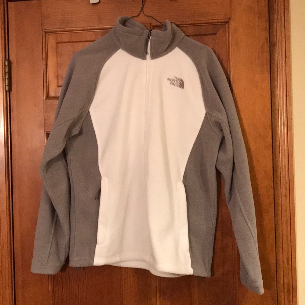 North Face Gray and White Fleece Jacket